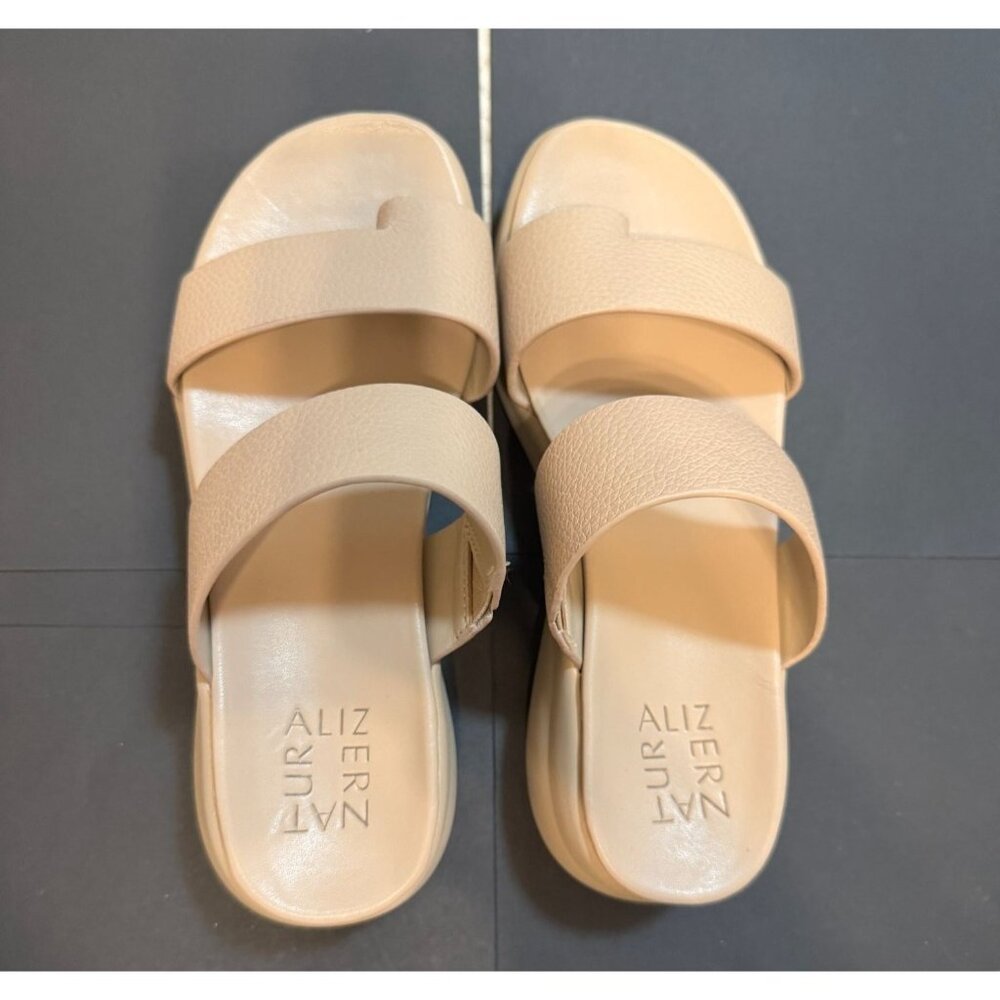 Naturalizer Womens Beige Sandals Size 5.5 Slip-On Comfort Slides With Dual Strap